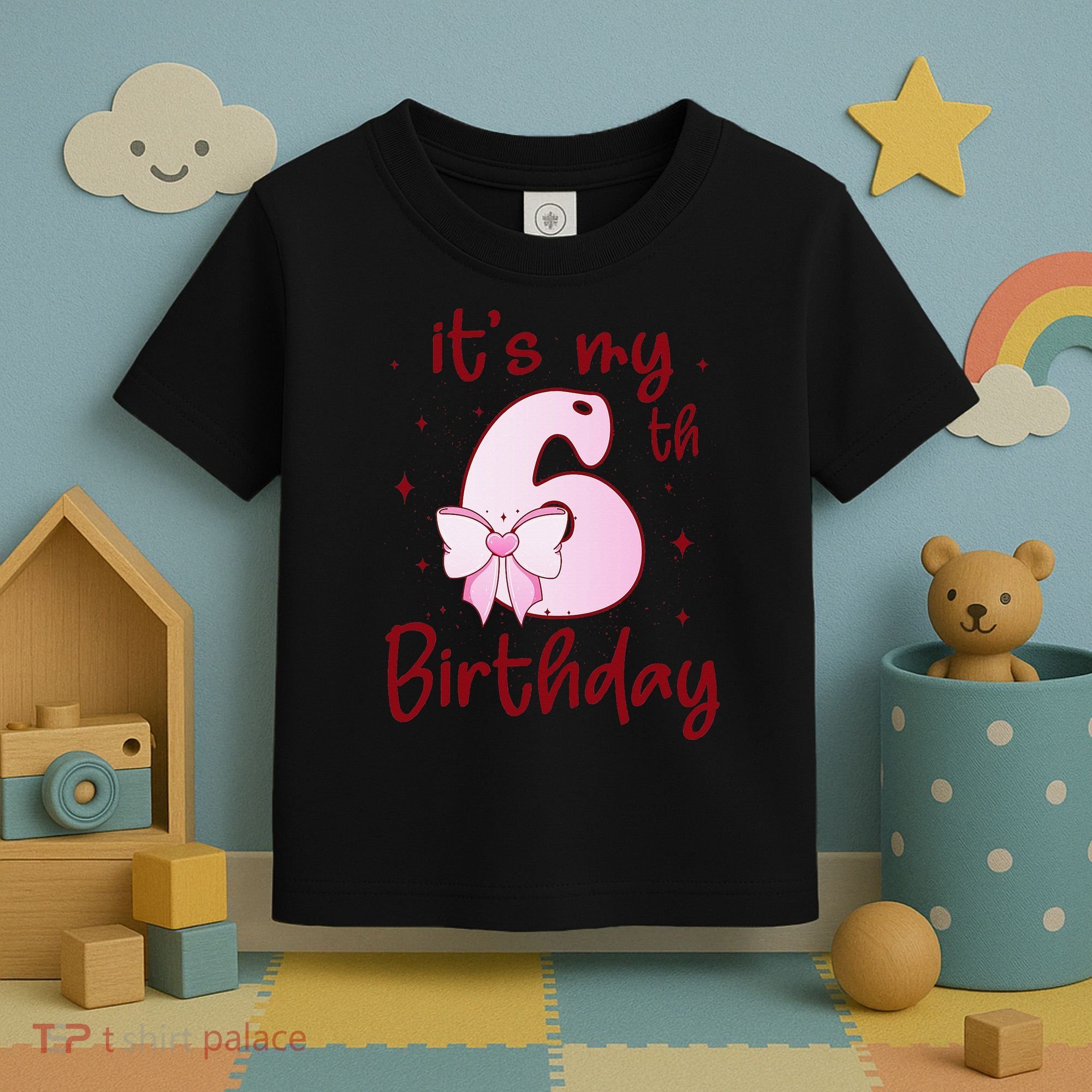 Its My 6th Birthday 6 Years Old Bday Coquette Bow BD Toddler T-Shirt