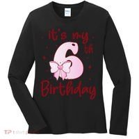 Its My 6th Birthday 6 Years Old Bday Coquette Bow BD Women's Long Sleeve Shirt thumb 0