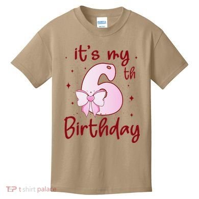 Its My 6th Birthday 6 Years Old Bday Coquette Bow BD Kids T-Shirt