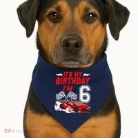 ItS My 6th Birthday Boy Race Car Racing 6 Years Old USA-Made Doggie Bandana thumb 1