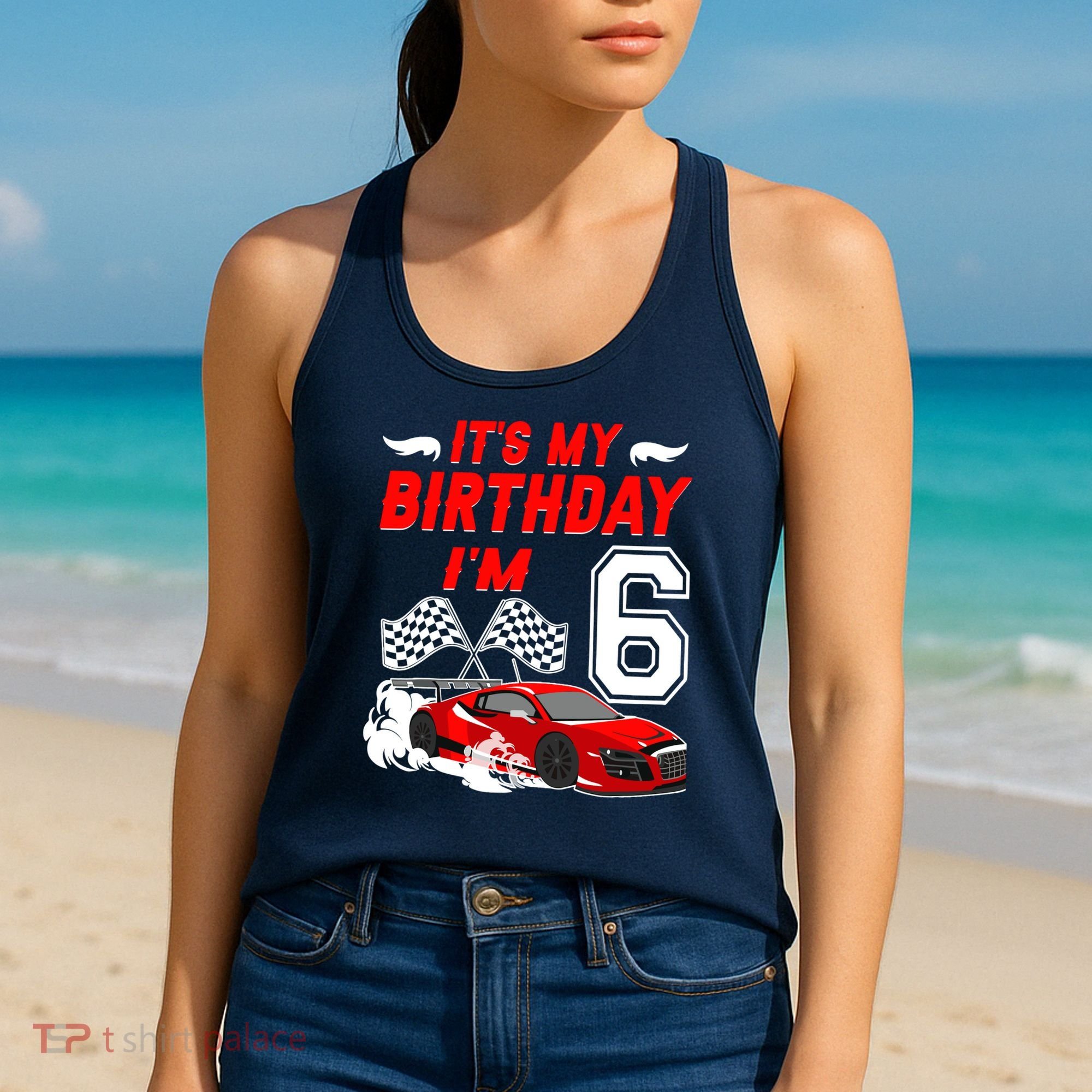 ItS My 6th Birthday Boy Race Car Racing 6 Years Old Women's Tank Top