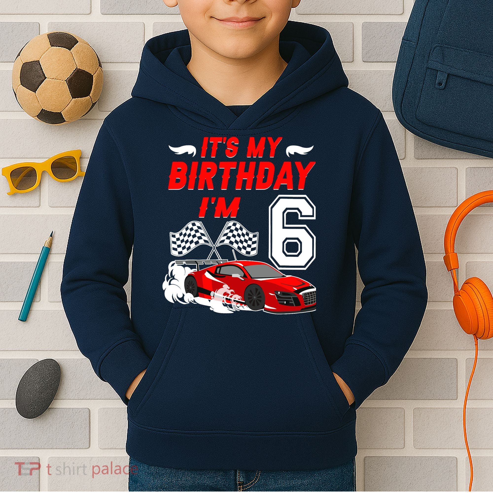 ItS My 6th Birthday Boy Race Car Racing 6 Years Old Kids Hoodie