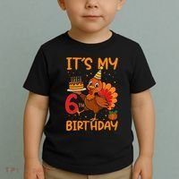 ItS My 6th Birthday Party Thanksgiving Turkey Birthday Bday Toddler T-Shirt thumb 2