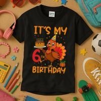 ItS My 6th Birthday Party Thanksgiving Turkey Birthday Bday Kids T-Shirt thumb 3