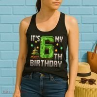 It'S My 6th Birthday 6 Year Old Gamer Pixel Birthday Boy Style Women's Tank Top thumb 2