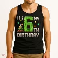 It'S My 6th Birthday 6 Year Old Gamer Pixel Birthday Boy Style Tank Top thumb 3