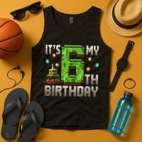 It'S My 6th Birthday 6 Year Old Gamer Pixel Birthday Boy Style Tank Top thumb 4