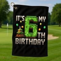 It'S My 6th Birthday 6 Year Old Gamer Pixel Birthday Boy Style Golf Towel thumb 1