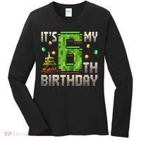 It'S My 6th Birthday 6 Year Old Gamer Pixel Birthday Boy Style Women's Long Sleeve Shirt thumb 0