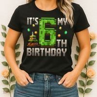It'S My 6th Birthday 6 Year Old Gamer Pixel Birthday Boy Style Women's T-Shirt thumb 2