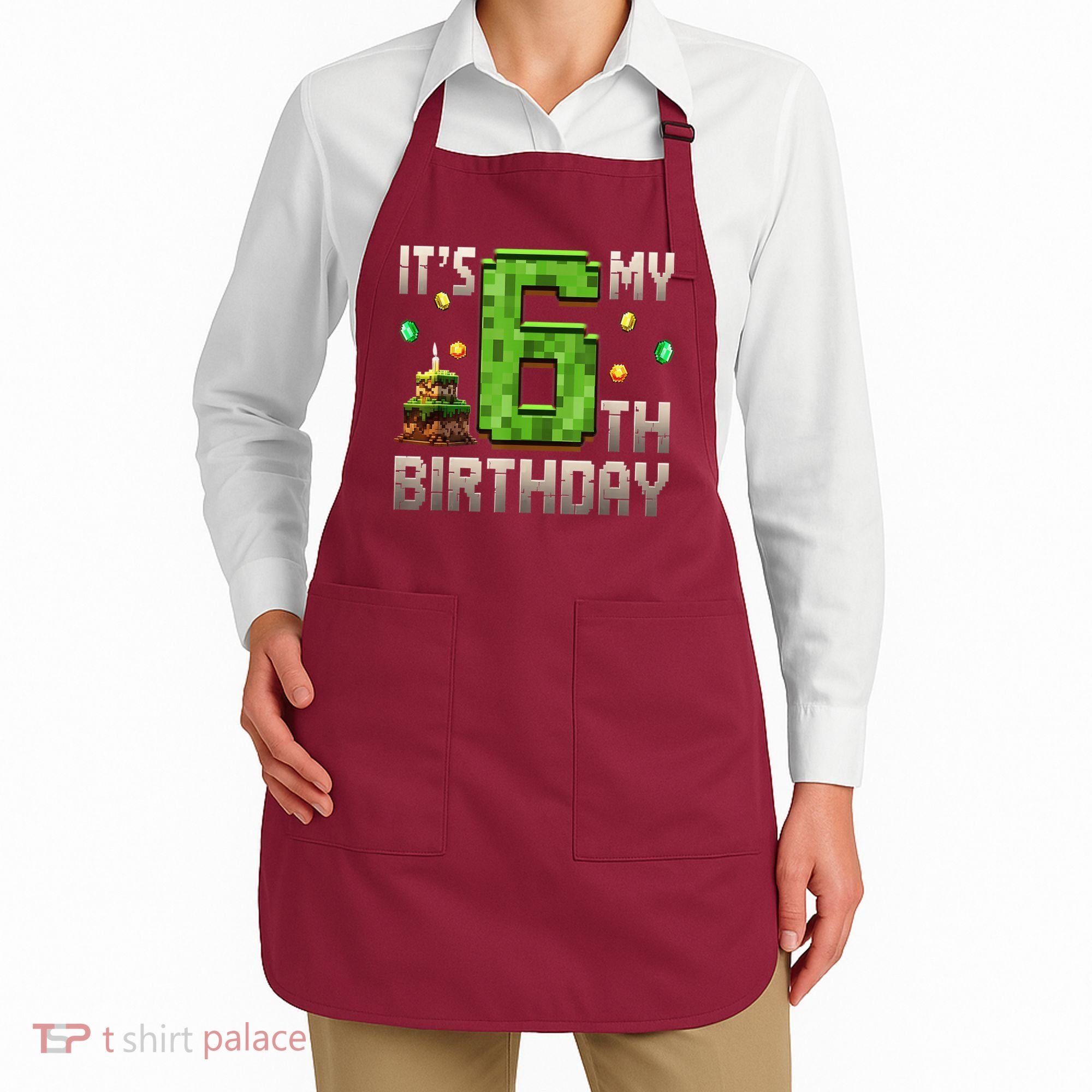 It'S My 6th Birthday 6 Year Old Gamer Pixel Birthday Boy Style Apron