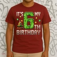 It'S My 6th Birthday 6 Year Old Gamer Pixel Birthday Boy Style T-Shirt thumb 3