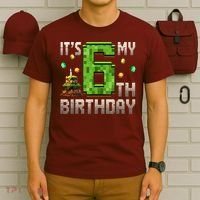 It'S My 6th Birthday 6 Year Old Gamer Pixel Birthday Boy Style T-Shirt thumb 6