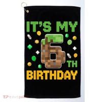 It'S My 6th Birthday Video Game Pixel Birthday Boy Golf Towel thumb 0