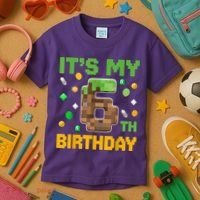 It'S My 6th Birthday Video Game Pixel Birthday Boy Kids T-Shirt thumb 3