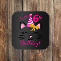 Its My 6th Birthday Funny Cat Birthday 6 Year Old Coaster thumb 0