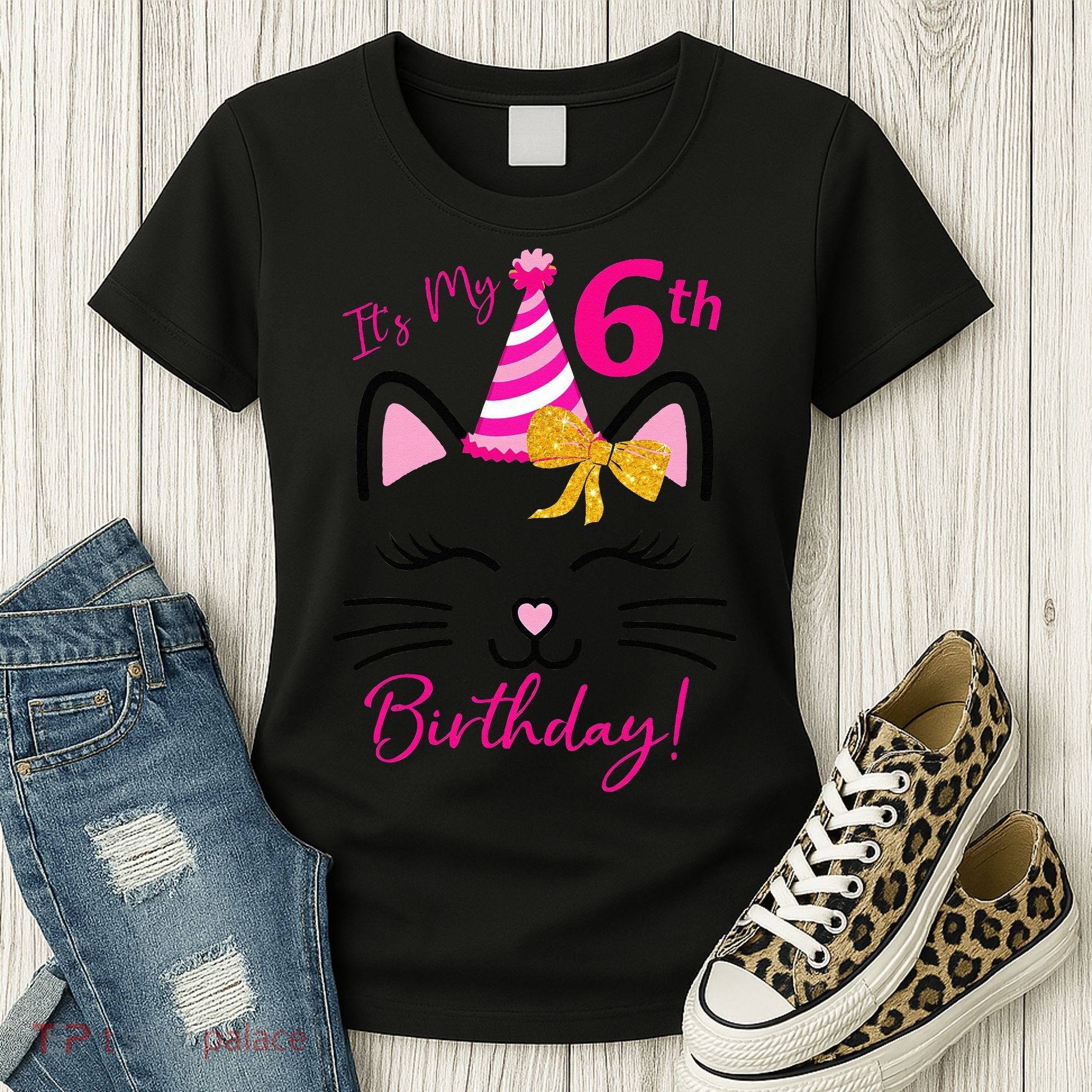 Its My 6th Birthday Funny Cat Birthday 6 Year Old Women's T-Shirt