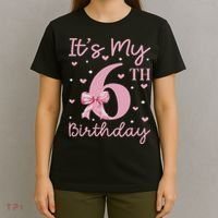 It's My 6th Birthday Girl Coquette Bow 6 Years Old T-Shirt thumb 4