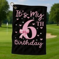 It's My 6th Birthday Girl Coquette Bow 6 Years Old Golf Towel thumb 1