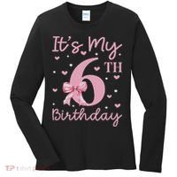 It's My 6th Birthday Girl Coquette Bow 6 Years Old Women's Long Sleeve Shirt thumb 0