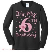 It's My 6th Birthday Girl Coquette Bow 6 Years Old Kids Long Sleeve Shirt thumb 0