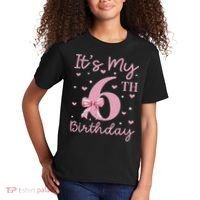 It's My 6th Birthday Girl Coquette Bow 6 Years Old Kids T-Shirt thumb 2