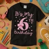 It's My 6th Birthday Girl Coquette Bow 6 Years Old Kids T-Shirt thumb 3