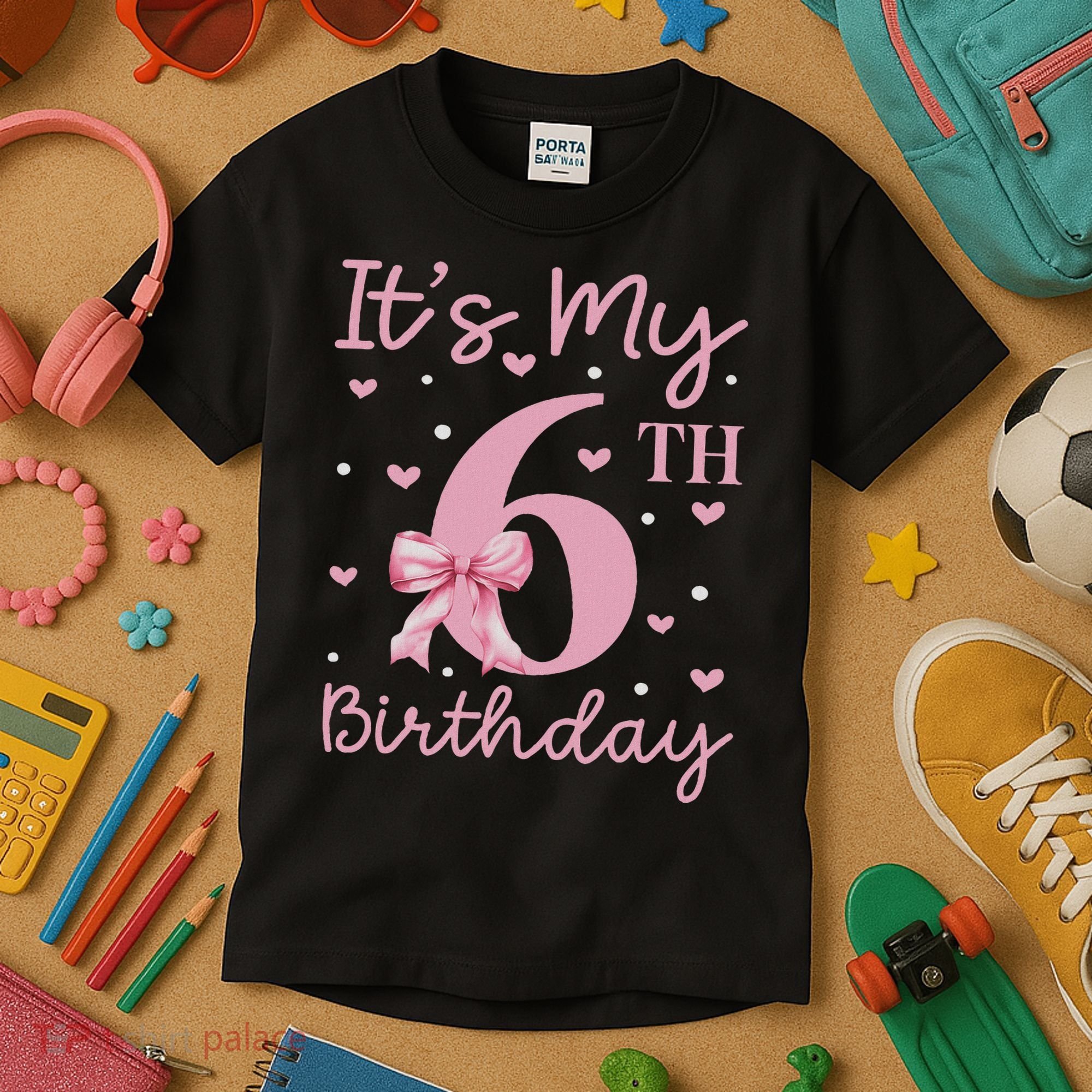 It's My 6th Birthday Girl Coquette Bow 6 Years Old Kids T-Shirt