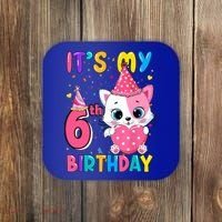 It's My 6th Birthday Girl Funny Cat Birthday 6 Year Old Coaster thumb 0