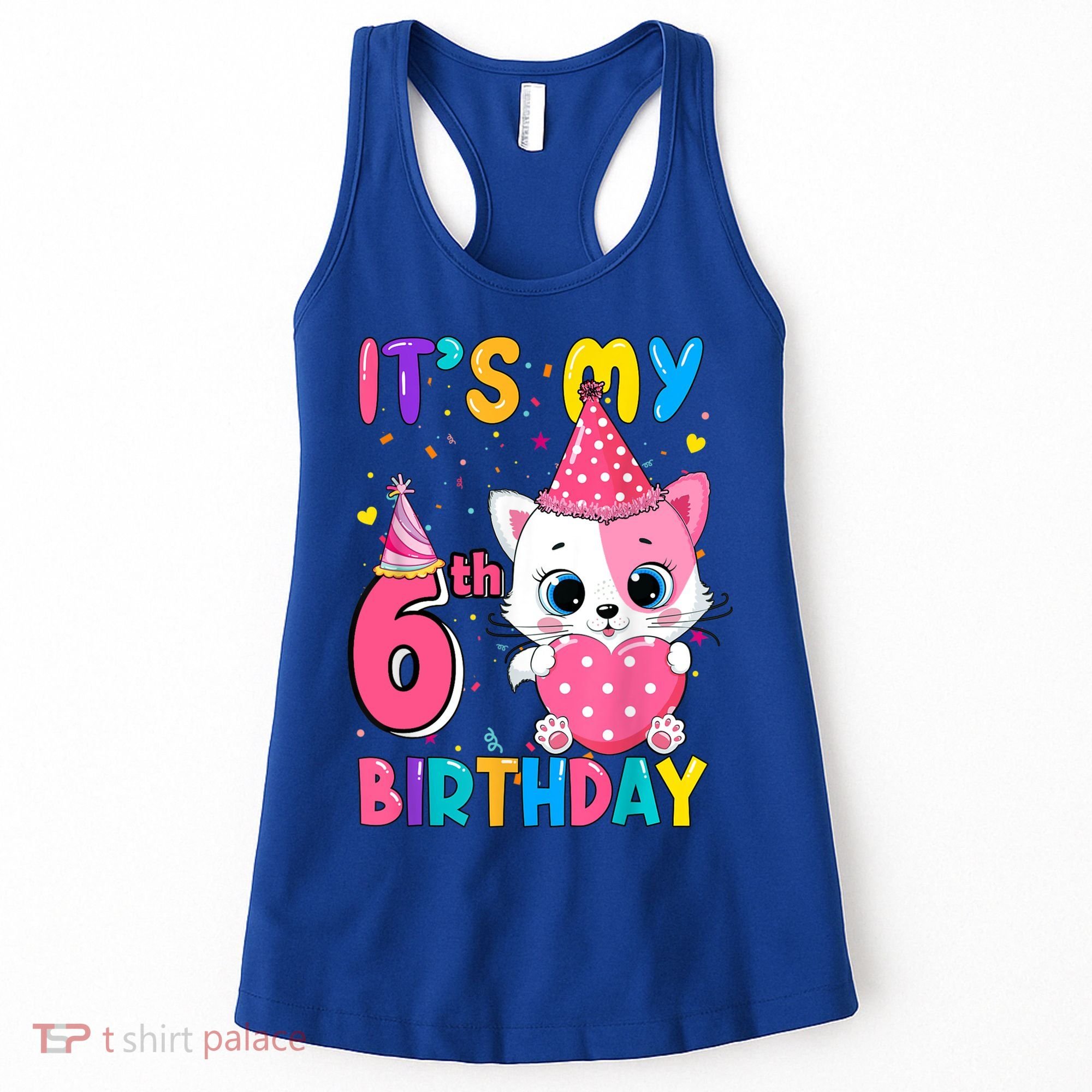 It's My 6th Birthday Girl Funny Cat Birthday 6 Year Old Women's Tank Top