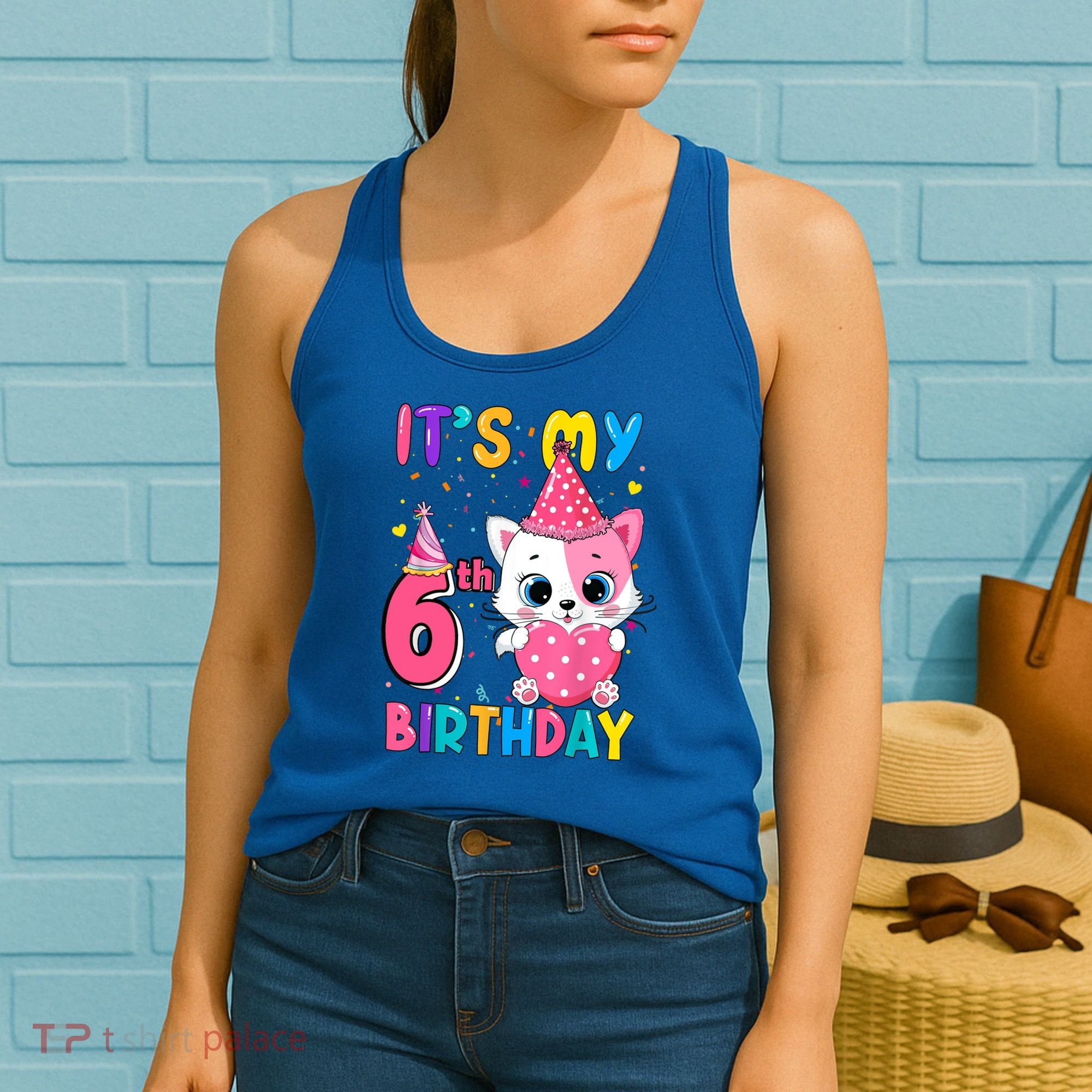 It's My 6th Birthday Girl Funny Cat Birthday 6 Year Old Women's Tank Top