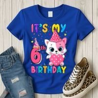 It's My 6th Birthday Girl Funny Cat Birthday 6 Year Old Women's T-Shirt thumb 3