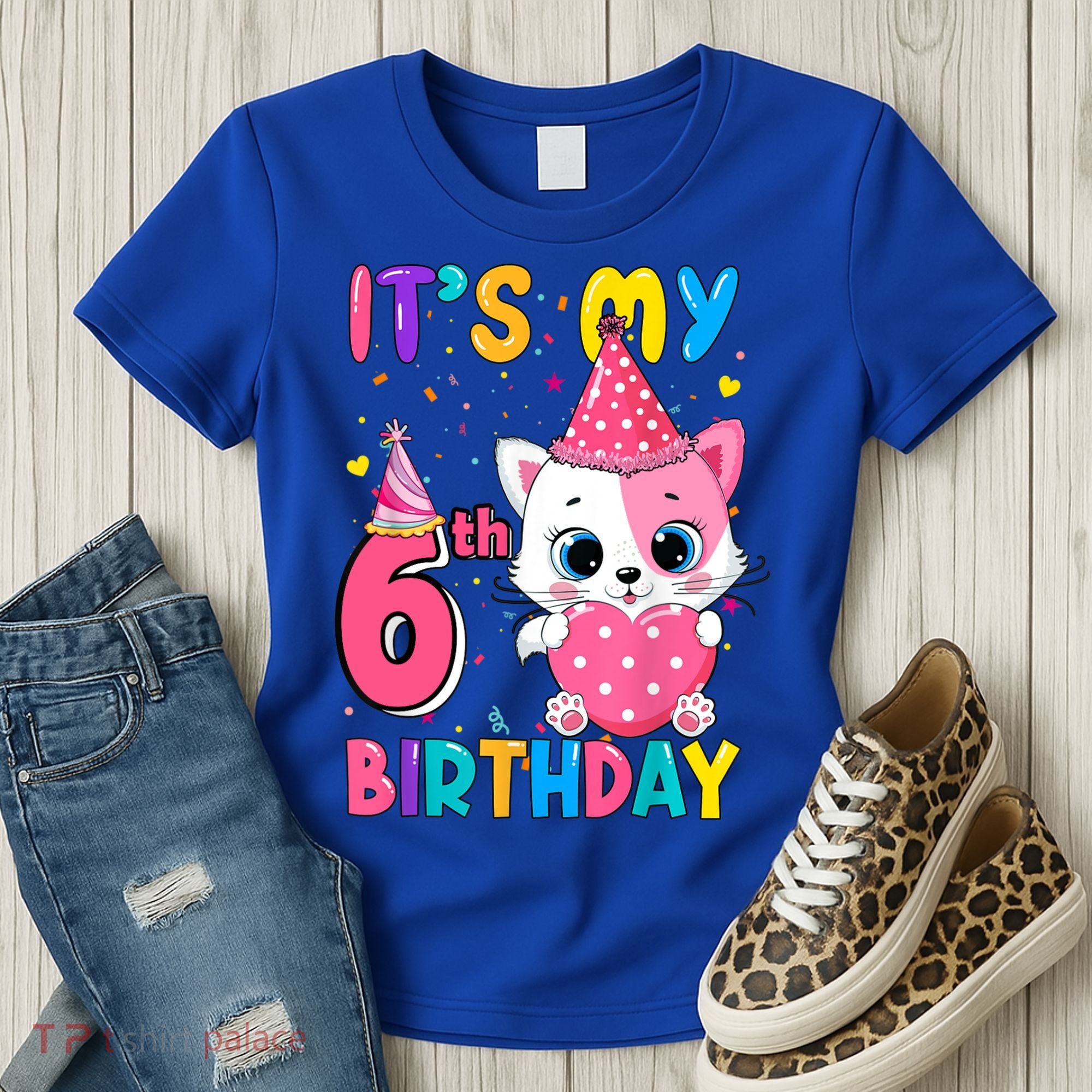 It's My 6th Birthday Girl Funny Cat Birthday 6 Year Old Women's T-Shirt