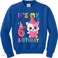 It's My 6th Birthday Girl Funny Cat Birthday 6 Year Old Kids Sweatshirt thumb 0