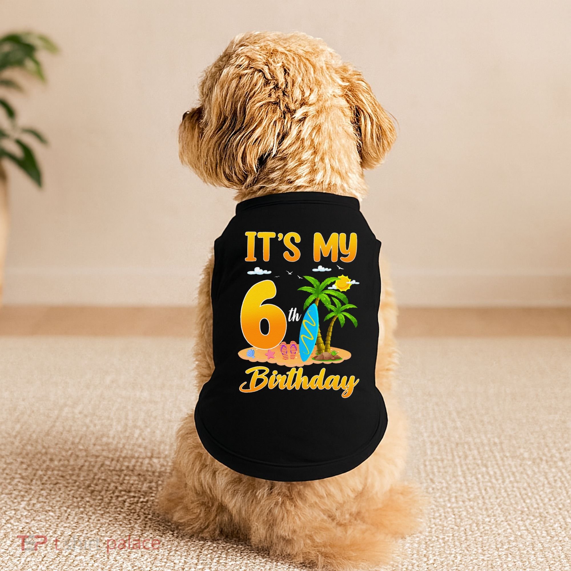 ItS My 6th Birthday Surfing Beach Theme 6 Year Old Doggie Tank
