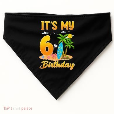 ItS My 6th Birthday Surfing Beach Theme 6 Year Old USA-Made Doggie Bandana