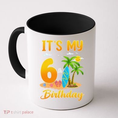 ItS My 6th Birthday Surfing Beach Theme 6 Year Old Coffee Mug