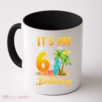 ItS My 6th Birthday Surfing Beach Theme 6 Year Old Coffee Mug thumb 0