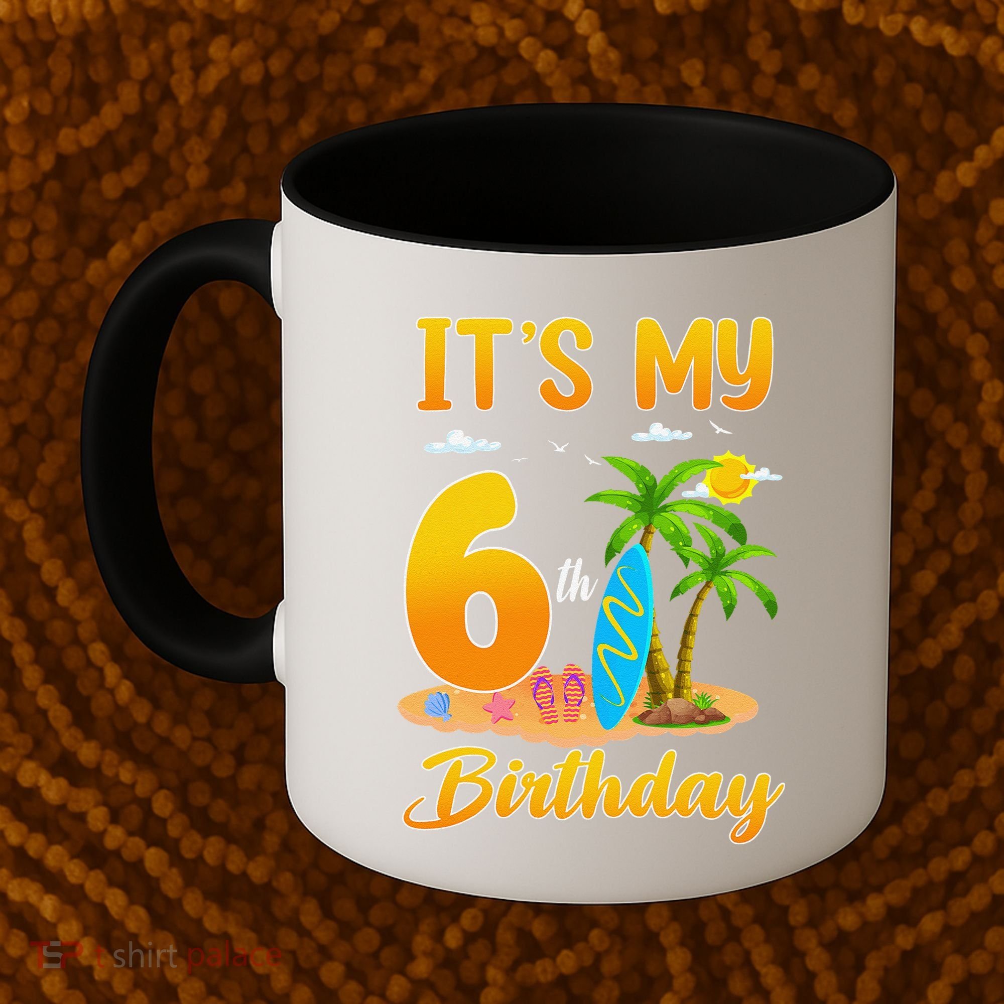 ItS My 6th Birthday Surfing Beach Theme 6 Year Old Coffee Mug