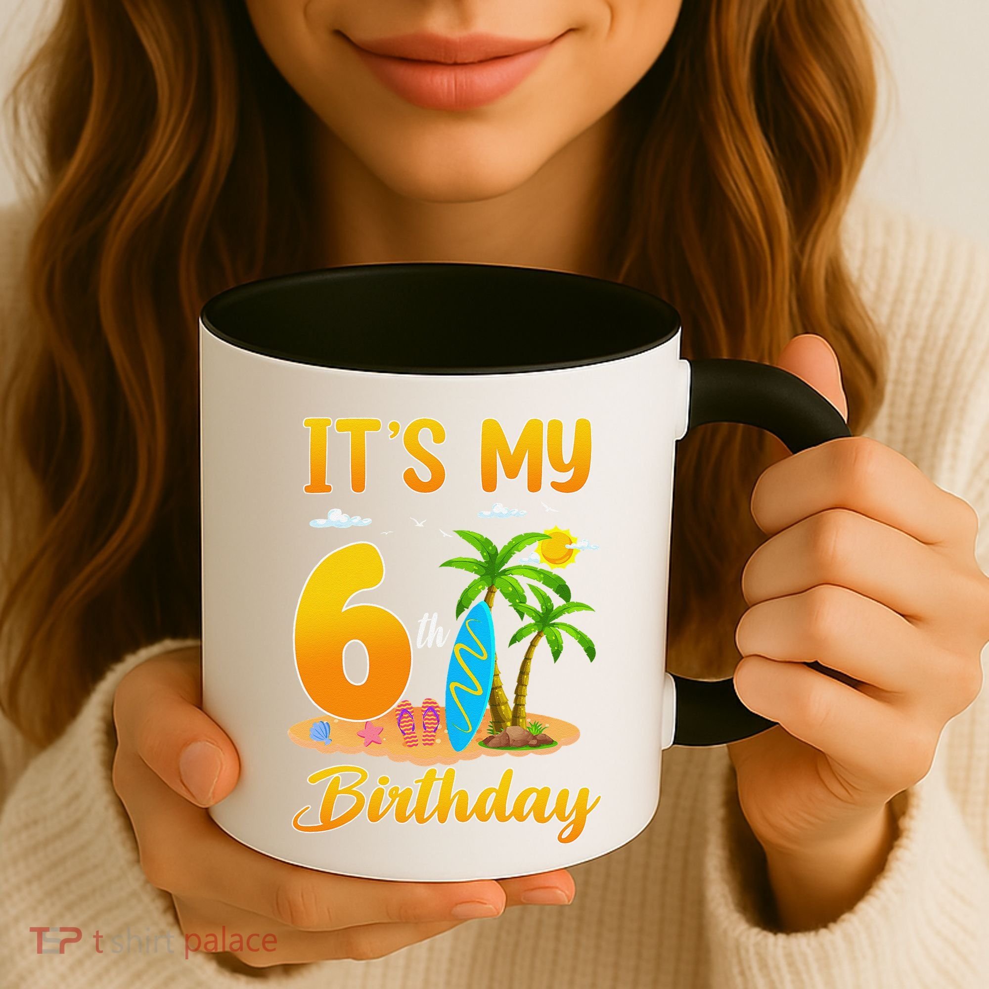 ItS My 6th Birthday Surfing Beach Theme 6 Year Old Coffee Mug