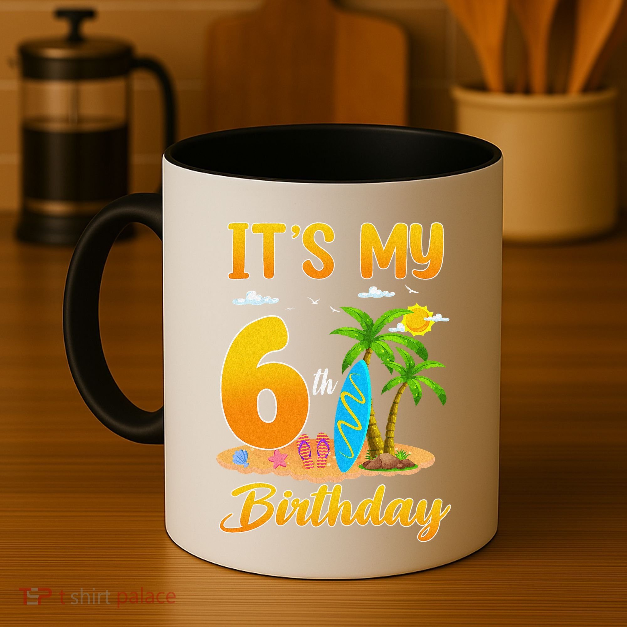 ItS My 6th Birthday Surfing Beach Theme 6 Year Old Coffee Mug