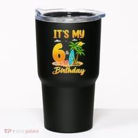 ItS My 6th Birthday Surfing Beach Theme 6 Year Old Tumbler thumb 0