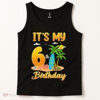 ItS My 6th Birthday Surfing Beach Theme 6 Year Old Tank Top thumb 2