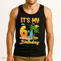 ItS My 6th Birthday Surfing Beach Theme 6 Year Old Tank Top thumb 3