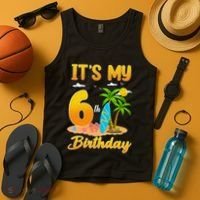 ItS My 6th Birthday Surfing Beach Theme 6 Year Old Tank Top thumb 4