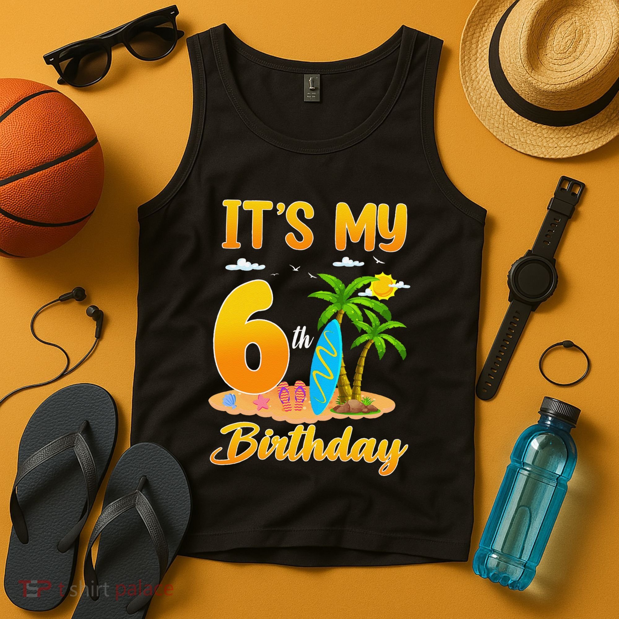 ItS My 6th Birthday Surfing Beach Theme 6 Year Old Tank Top