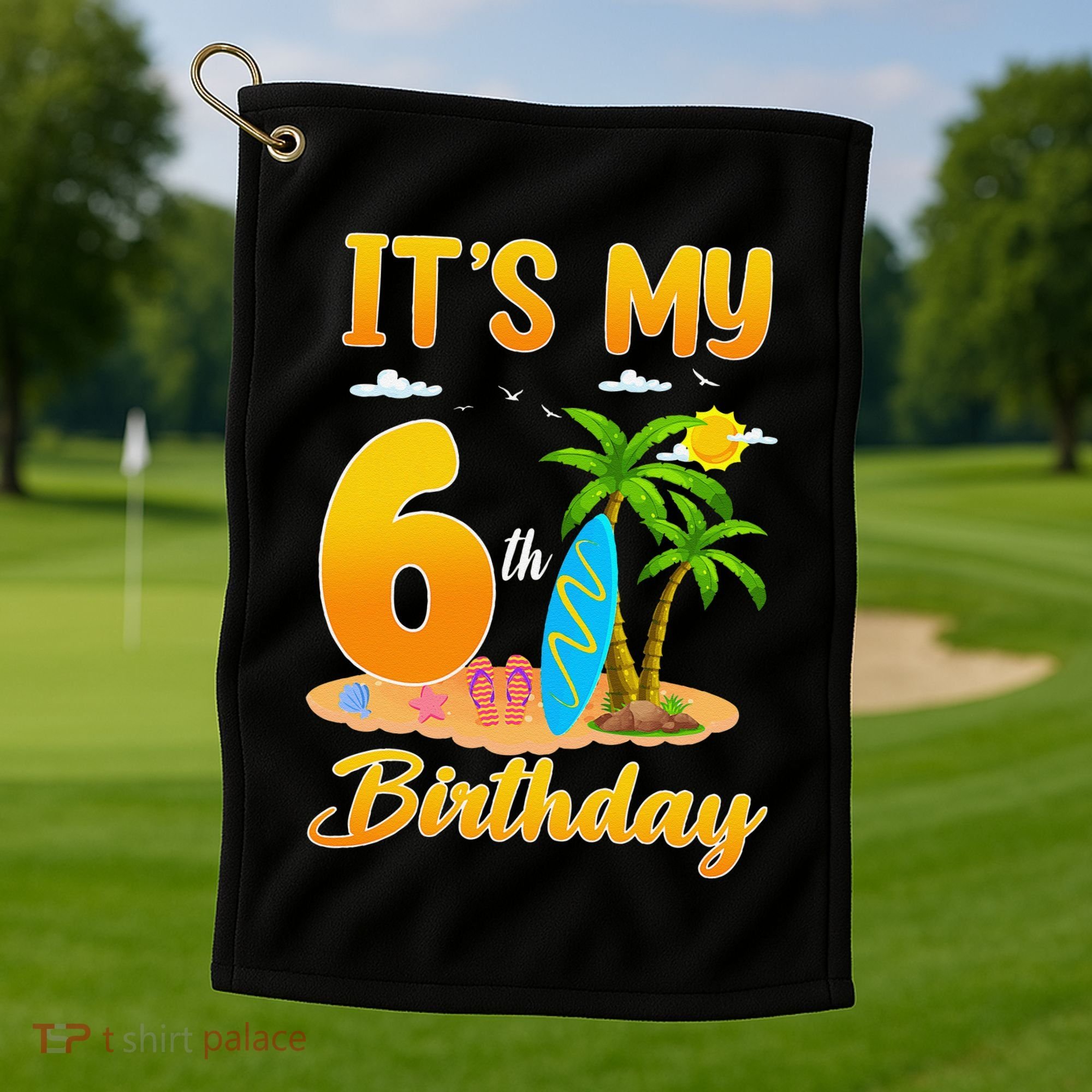 ItS My 6th Birthday Surfing Beach Theme 6 Year Old Golf Towel