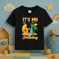 ItS My 6th Birthday Surfing Beach Theme 6 Year Old Toddler T-Shirt thumb 3