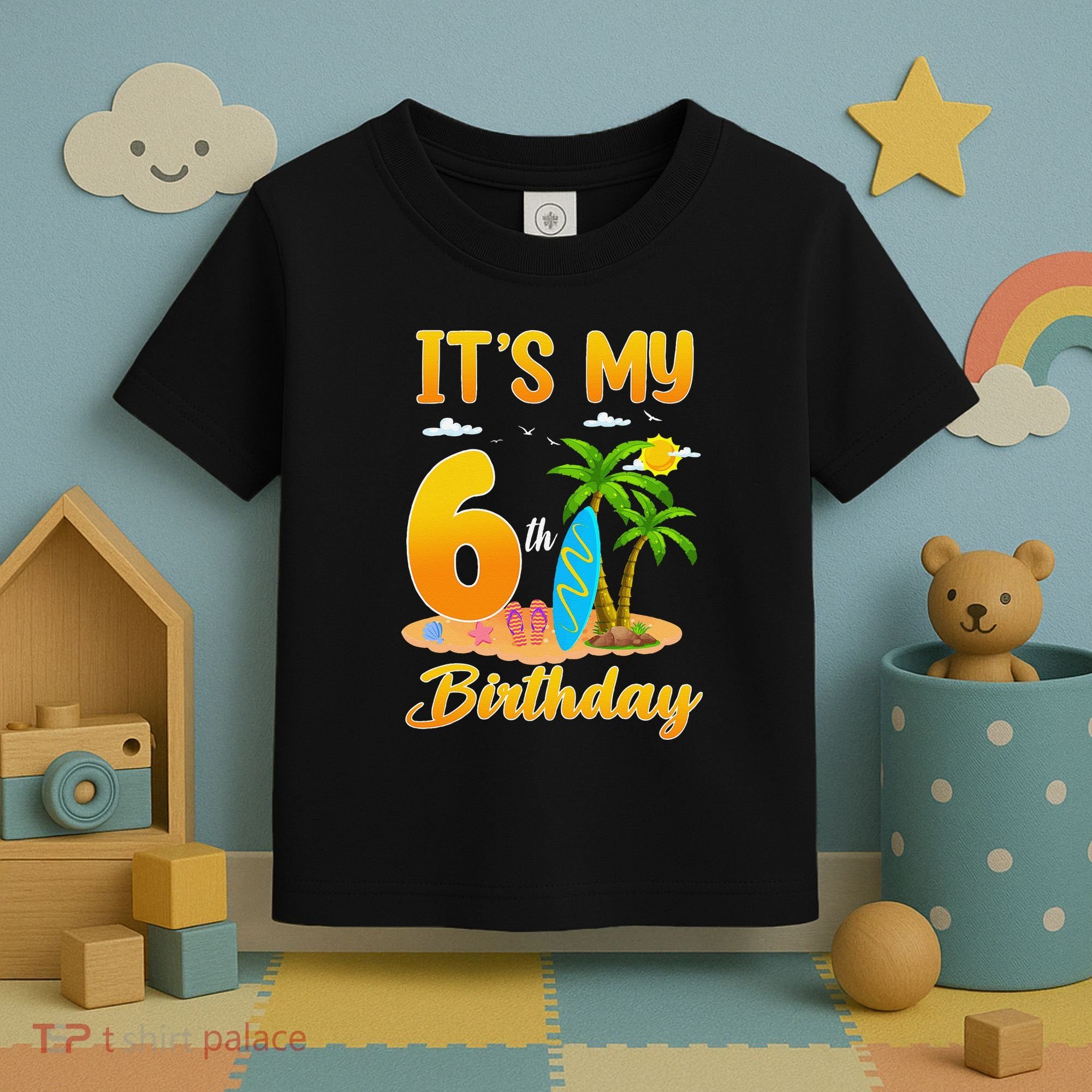 ItS My 6th Birthday Surfing Beach Theme 6 Year Old Toddler T-Shirt