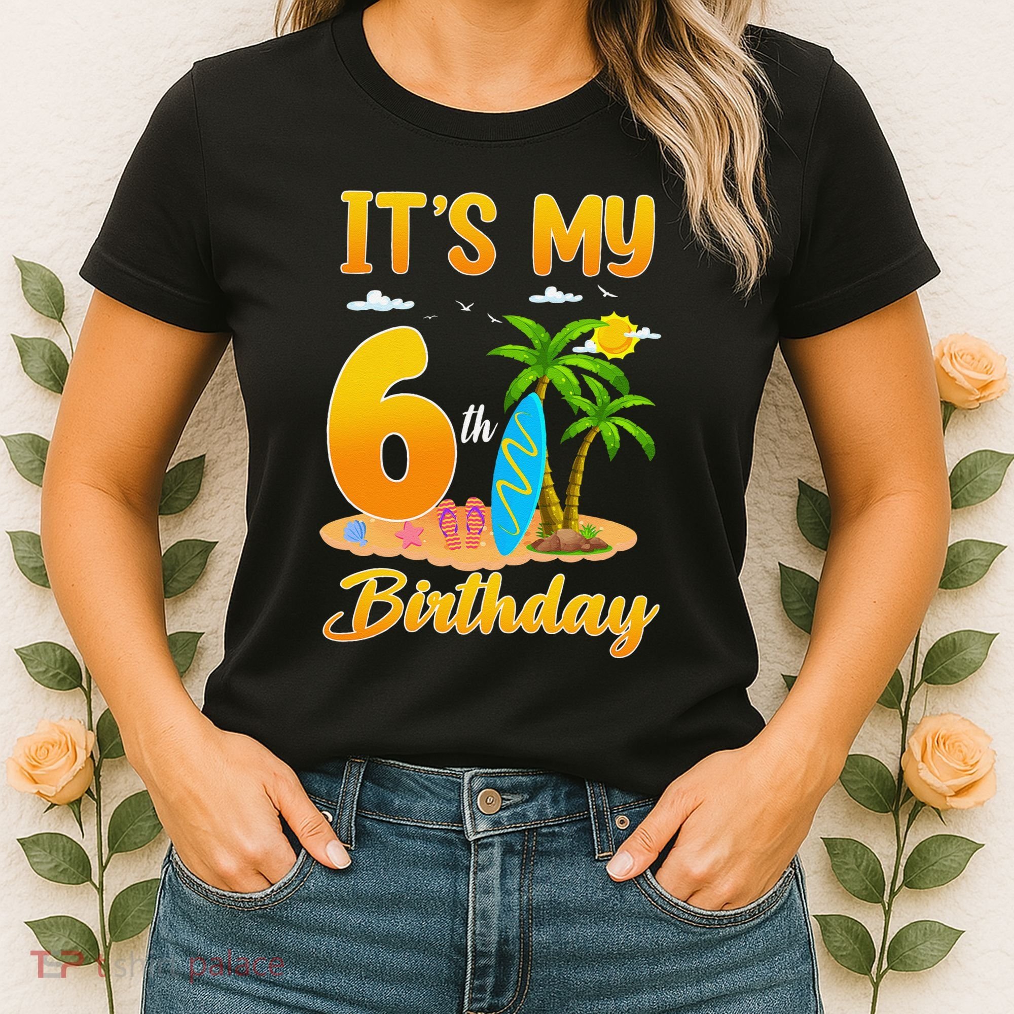 ItS My 6th Birthday Surfing Beach Theme 6 Year Old Women's T-Shirt